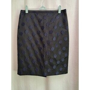 J.Crew The Pencil Skirt Black With Navy Blue Wavy Polka Dots Lined Retro Size 2
